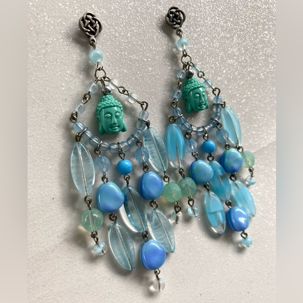 Buddha cascade waterfall beaded earring good luck dangle spiritual healing zen - Picture 2 of 3